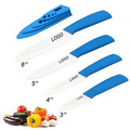 5" Blue Handle Sharp Ceramic Chef's Kitchen Knife w/ White Blade (Laser Engraved)